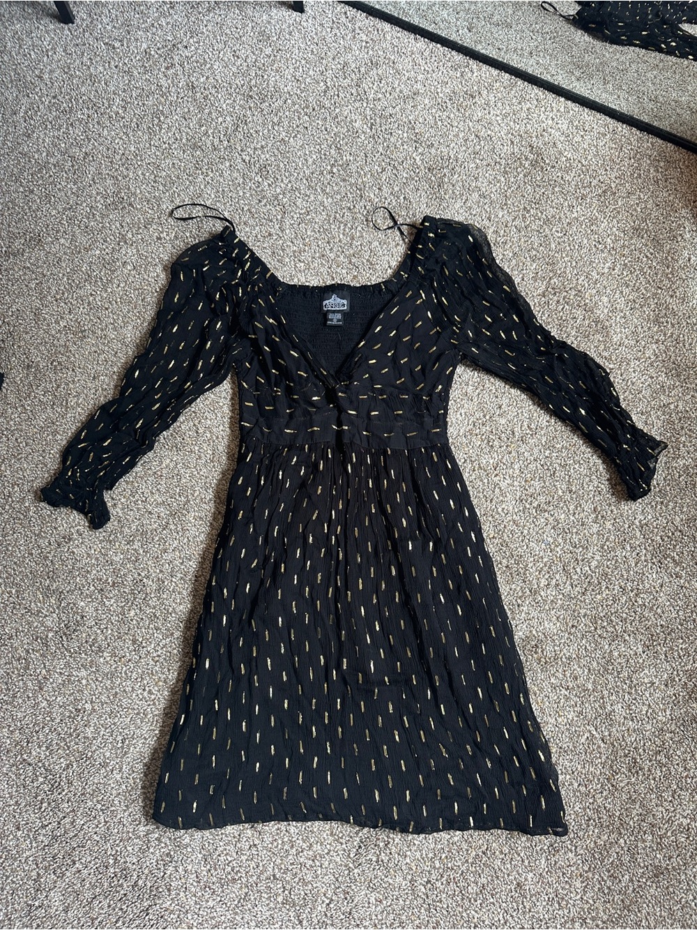 Angie Black Midi Dress with Gold Metallic Dashes